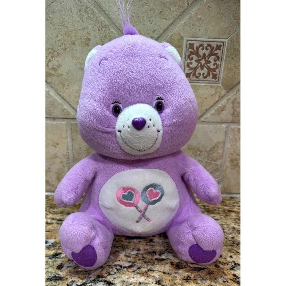 Care Bears Share Bear Plush Purple Lollipops 2003 Vintage Stuffed Animal Toy 12"